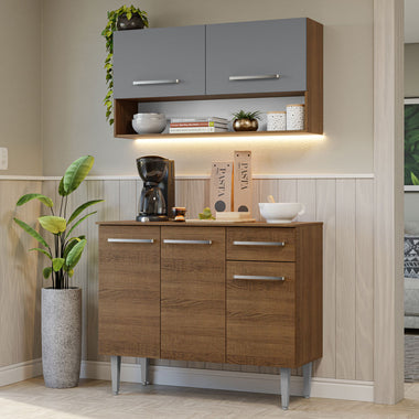 Cocina Compacta 105 cm 5 Puertas 1 Cajón Marrón/Gris Emilly Madesa