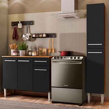 Cocina Compacta 137 cm 5 Puertas 1 Cajón Marrón/Negro Emilly Madesa