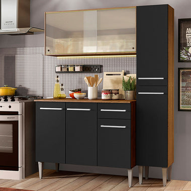 Cocina Compacta 137 cm 7 Puertas 1 Cajón Marrón/Negro Emilly Madesa