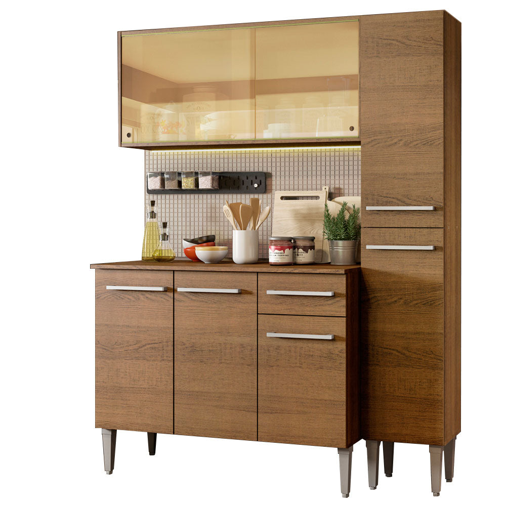 Cocina Compacta 137 cm 7 Puertas 1 Cajón Marrón Emilly Madesa