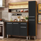 Cocina Compacta 137 cm 7 Puertas 1 Cajón Marrón/Negro Emilly Madesa