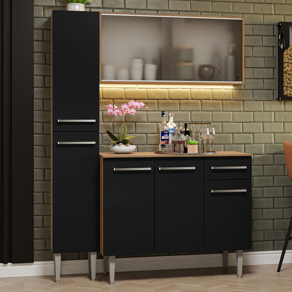 Combo completo de Cocina 137cm Marrón/Negro Emilly 05