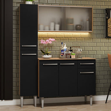 Cocina Compacta 137 cm 7 Puertas 1 Cajón Marrón/Negro Emilly Madesa