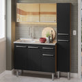 Cocina Compacta 137 cm 7 Puertas 1 Cajón con Bacha de Acero Inoxidable Marrón/Negro Emilly Madesa