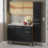 Combo completo de Cocina 137 cm con Bacha de acero, Marrón/Negro, Emilly 08