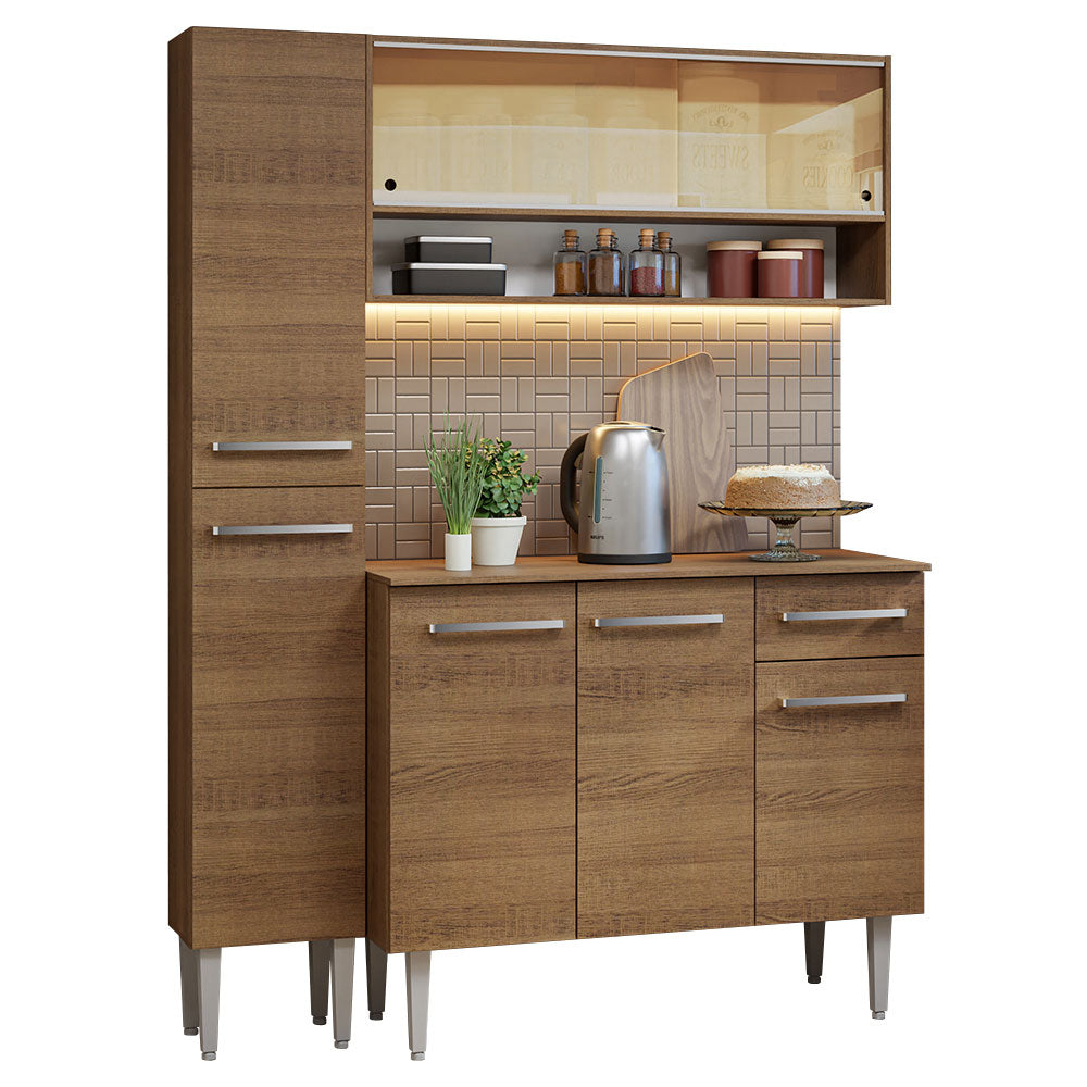 Cocina Compacta 137 cm 7 Puertas 1 Cajón Marrón Emilly Madesa