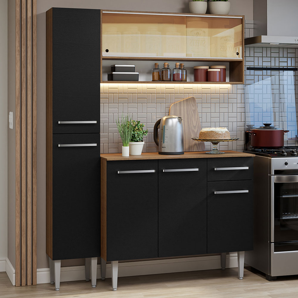 Combo completo de Cocina 137cm Marrón/Negro Emilly 09