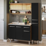 Combo completo de Cocina 137 cm con Bacha de acero, Marrón/Negro, Emilly 10