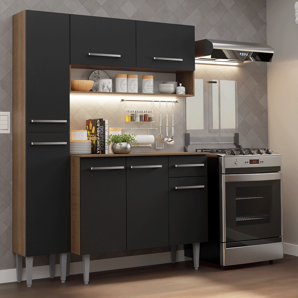 Cocina Compacta 137 cm Emilly Marrón/Negro 011