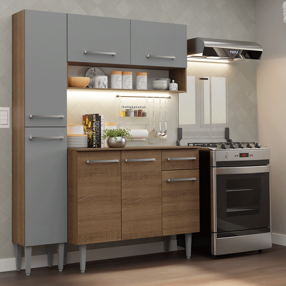 Cocina Compacta 137 cm Emilly Marrón/Gris 011