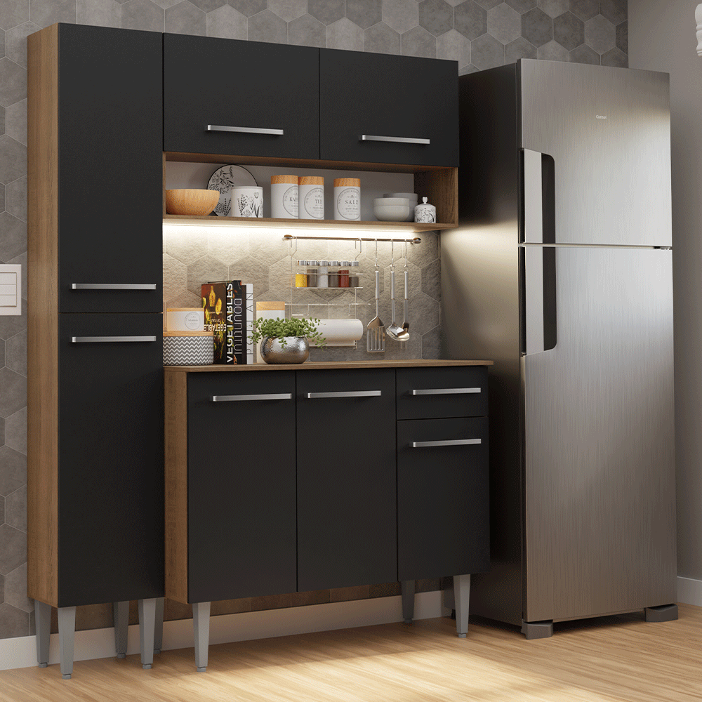 Cocina Compacta 137 cm Emilly Marrón/Negro 012