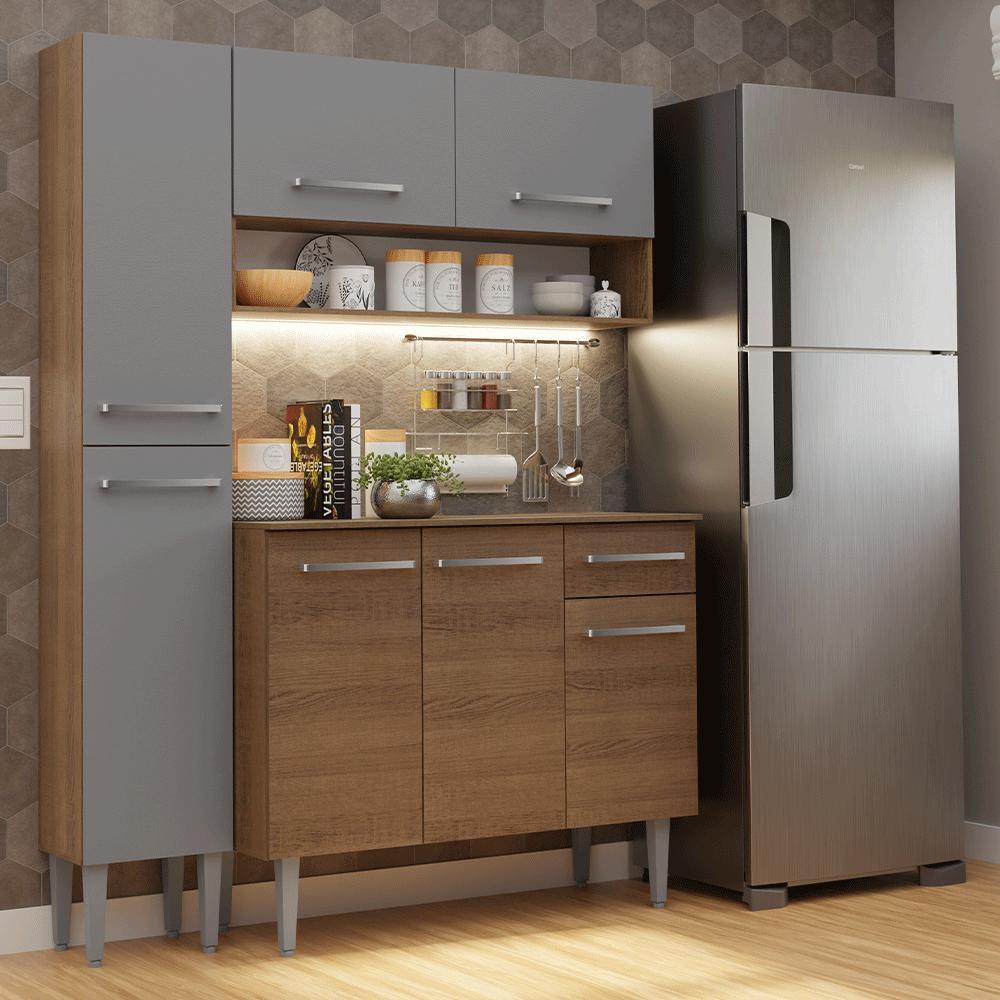 Cocina Compacta 137 cm Emilly Marrón/Gris 012