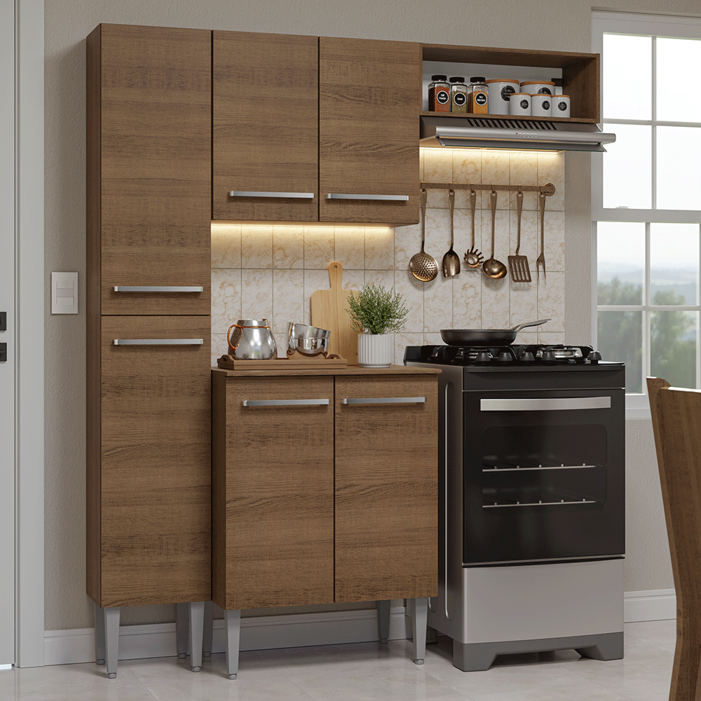 Cocina Compacta 156 cm Emilly Marrón 01