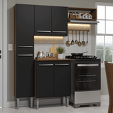 Cocina Compacta 156 cm Emilly Marrón/Negro 01