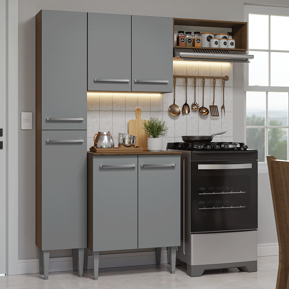 Cocina Compacta 156 cm Emilly Marrón/Gris 01
