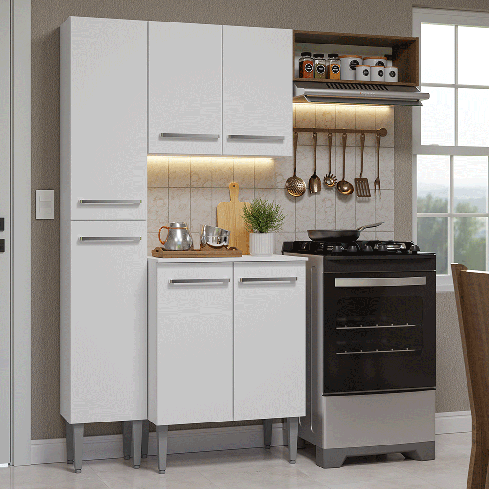 Cocina Compacta 156 cm Emilly Blanco/Marrón 01