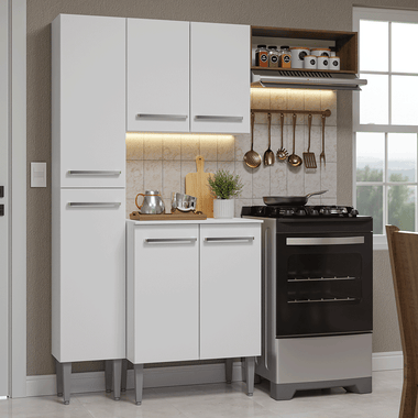 Cocina Compacta 156 cm 6 Puertas 1 Nicho Abierto Blanco/Marrón Emilly Madesa