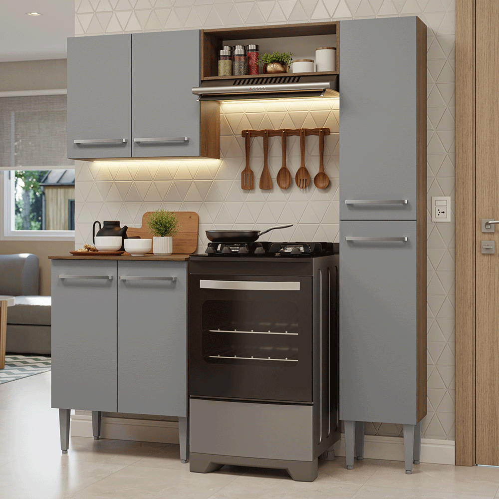 Cocina Compacta 156 cm Emilly Marrón/Gris 02
