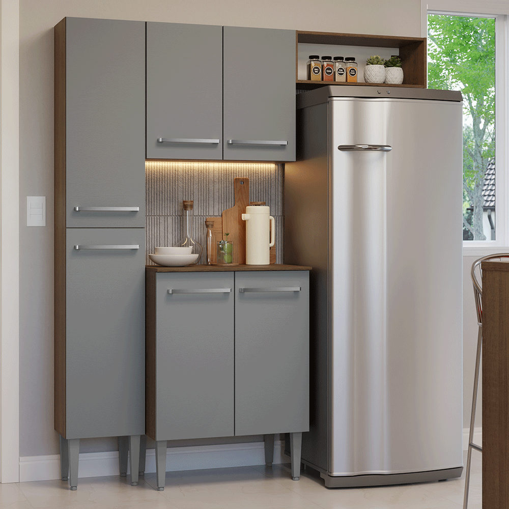 Cocina Compacta 156 cm Emilly Marrón/Gris 03
