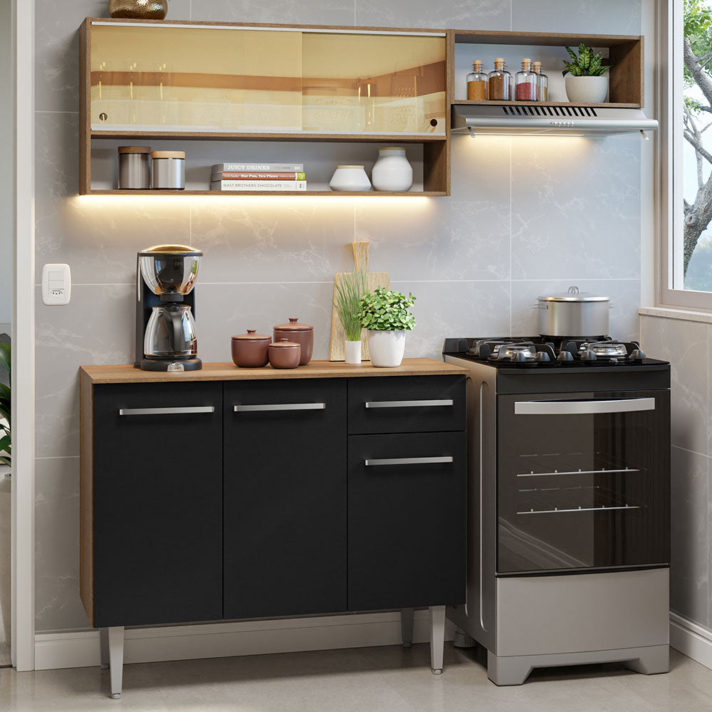 Combo de Cocina Compacta 165cm Marrón/Negro Emilly Madesa 02