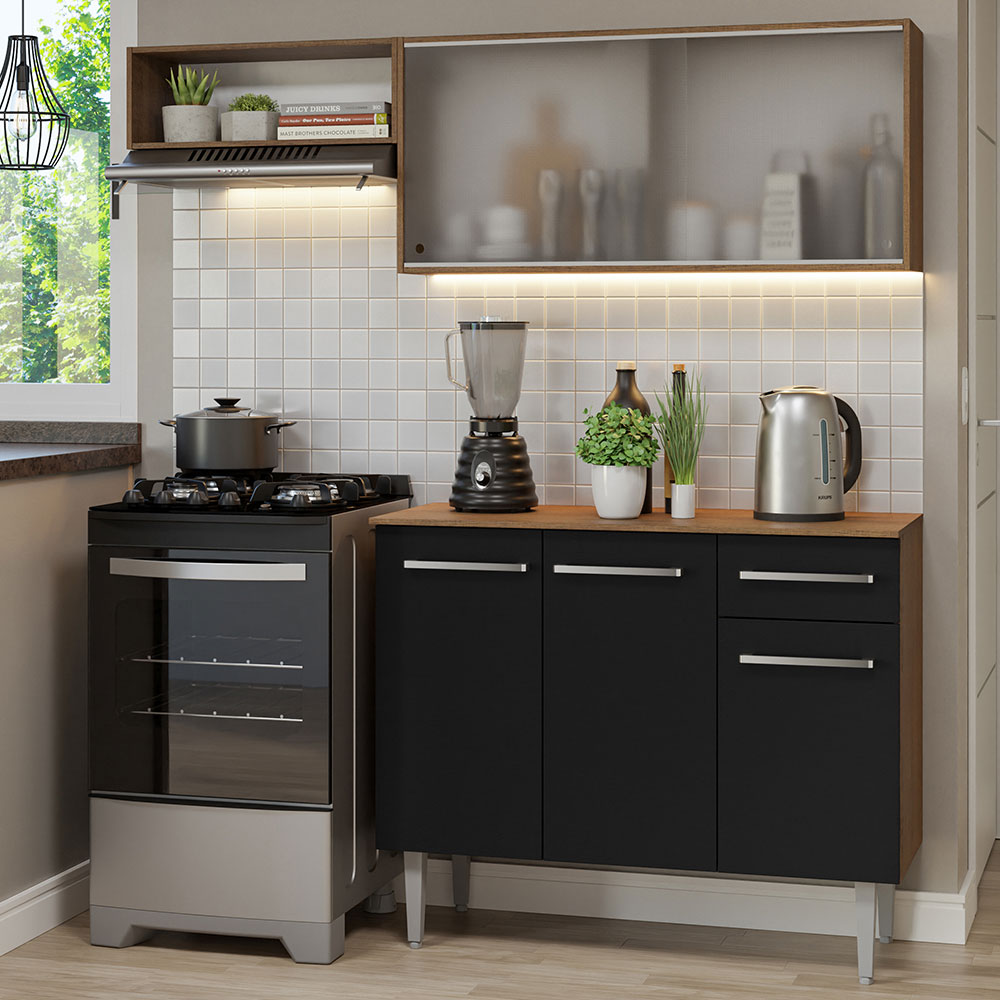 Combo de Cocina Compacta 165cm Marrón/Negro Emilly Madesa 03