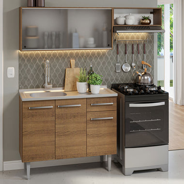 Cocina Compacta 165 cm 5 Puertas 1 Cajón Marrón Emilly Madesa