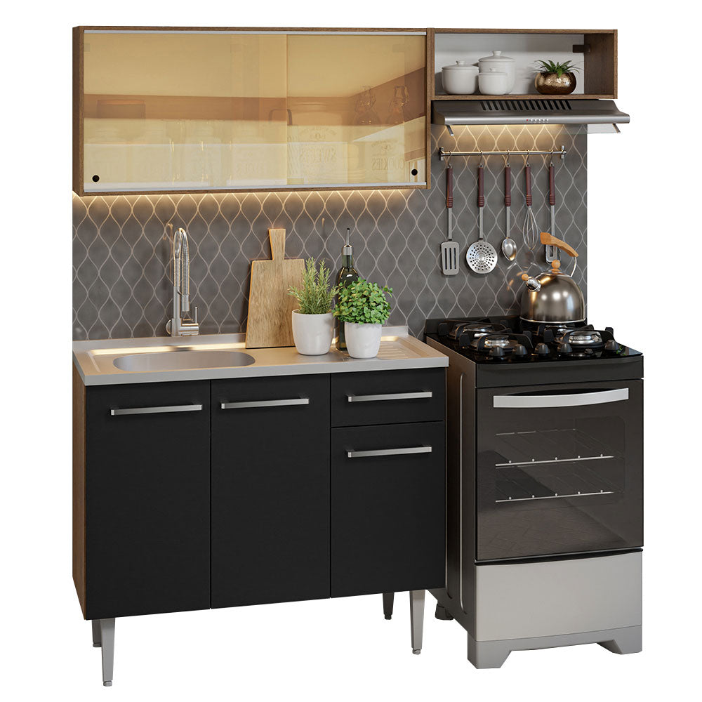 Combo de Cocina 165 cm con Bacha Emilly Marrón/Negro 06