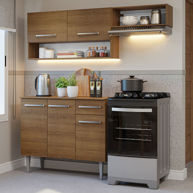 Cocina Compacta 165 cm 5 Puertas 1 Cajón Marrón Emilly Madesa