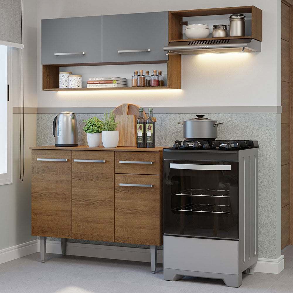 Combo de Cocina Compacta 165cm Marrón/Gris Emilly Madesa 07
