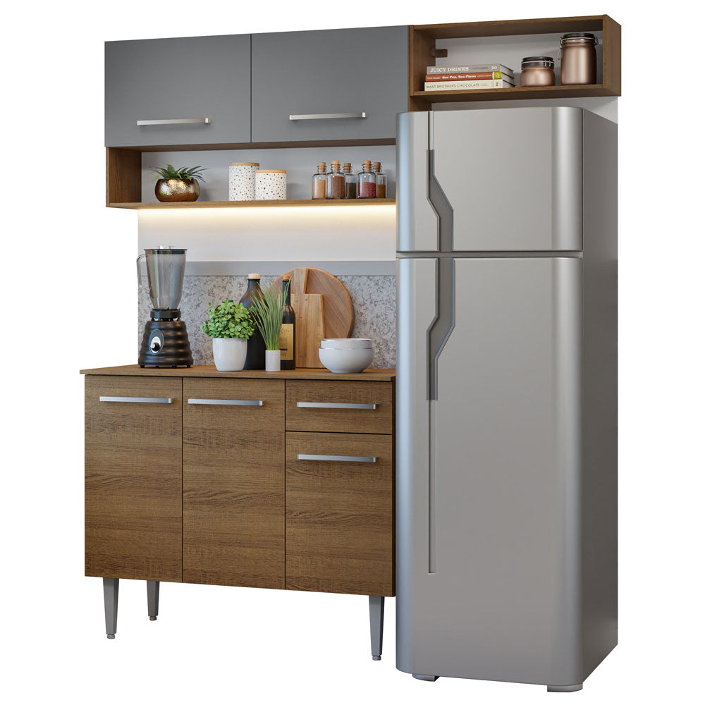 Cocina Compacta 165 cm 5 Puertas 1 Cajón Marrón/Gris Emilly Madesa