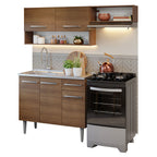 Cocina Compacta 165 cm 5 Puertas 1 Cajón con Bacha de Acero Inoxidable Marrón Emilly Madesa
