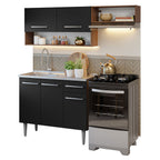 Cocina Compacta 165 cm 5 Puertas 1 Cajón con Bacha de Acero Inoxidable Marrón/Negro Emilly Madesa