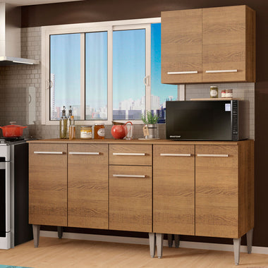 Cocina Compacta 169 cm 7 Puertas 1 Cajón Marrón Emilly Madesa