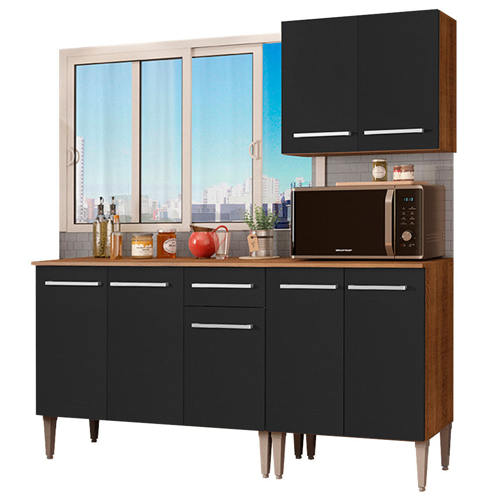 Combo de Cocina 169cm Marrón/Negro Emilly Free Madesa 01