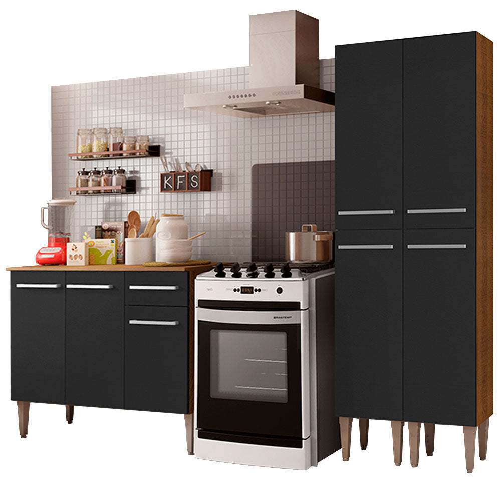 Cocina Compacta 169 cm 7 Puertas 1 Cajón Marrón/Negro Emilly Madesa 02