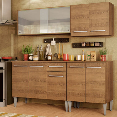 Cocina Compacta 169 cm 9 Puertas 1 Cajón Marrón Emilly Madesa