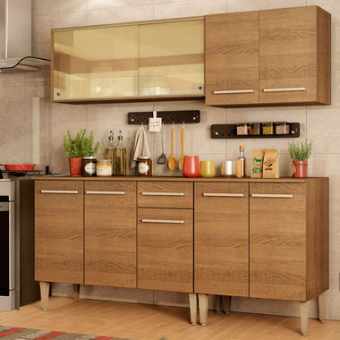 Cocina Compacta 169 cm 9 Puertas 1 Cajón Marrón Emilly Madesa