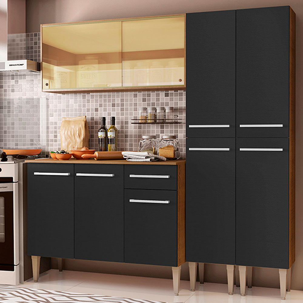 Combo de Cocina 169cm Marrón/Negro Emilly Voice Madesa 06