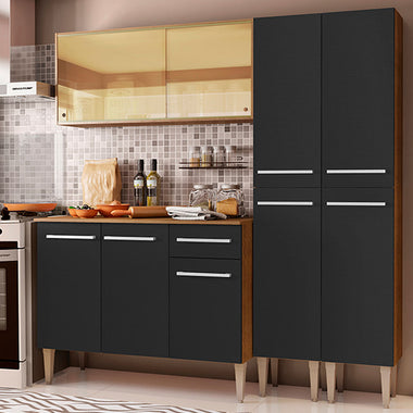Cocina Compacta 169 cm 9 Puertas 1 Cajón Marrón/Negro Emilly Madesa