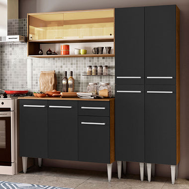 Cocina Compacta 169 cm 9 Puertas 1 Cajón Marrón/Negro Emilly Madesa