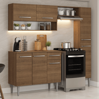 Cocina Compacta 197 cm 7 Puertas 1 Cajón Marrón Emilly Madesa