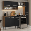 Cocina Compacta 197 cm 7 Puertas 1 Cajón Marrón/Negro Emilly Madesa