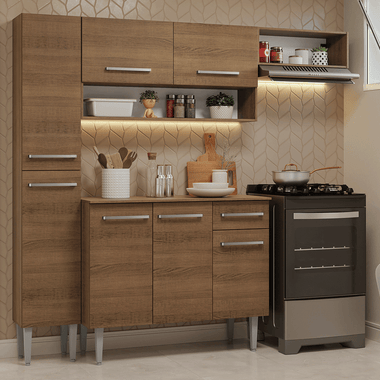 Cocina Compacta 197 cm 7 Puertas 1 Cajón Marrón Emilly Madesa