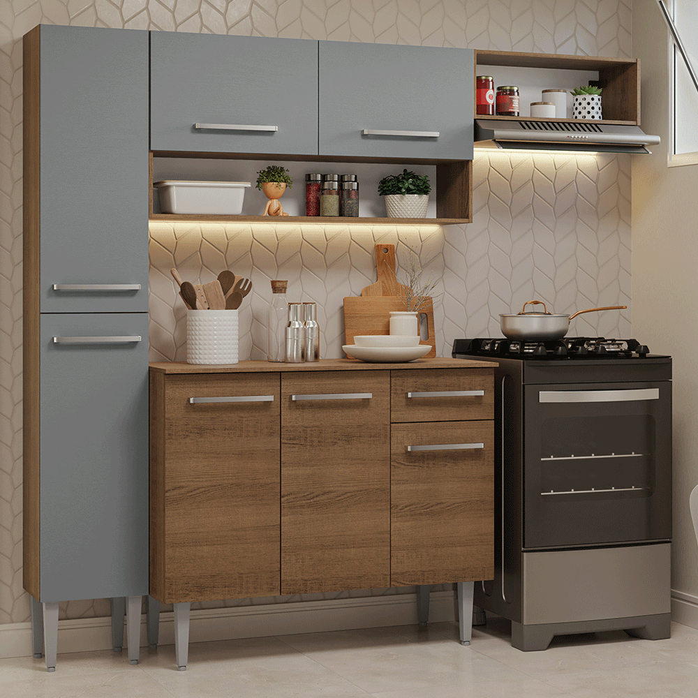 Cocina Compacta 197 cm Emilly Marrón/Gris 02