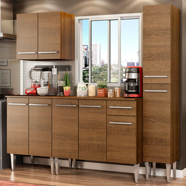 Combo completo de Cocina 201 cm 9 Puertas 1 Cajón Marrón Emilly Madesa