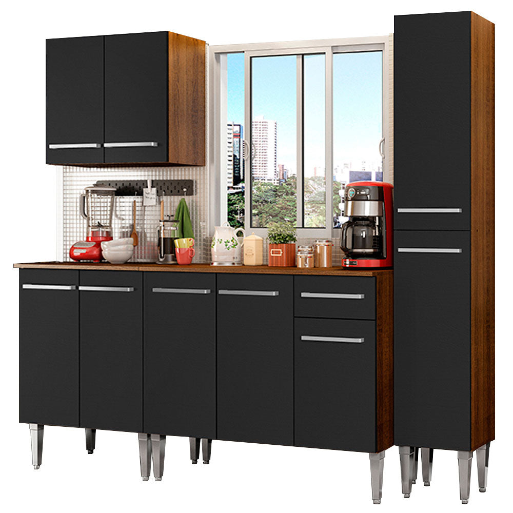 Combo de Cocina 201cm Marrón/Negro Emilly Sing Madesa 01