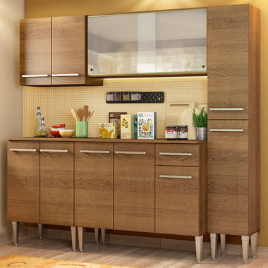 Combo completo de Cocina 201 cm 11 Puertas 1 Cajón Marrón Emilly Madesa