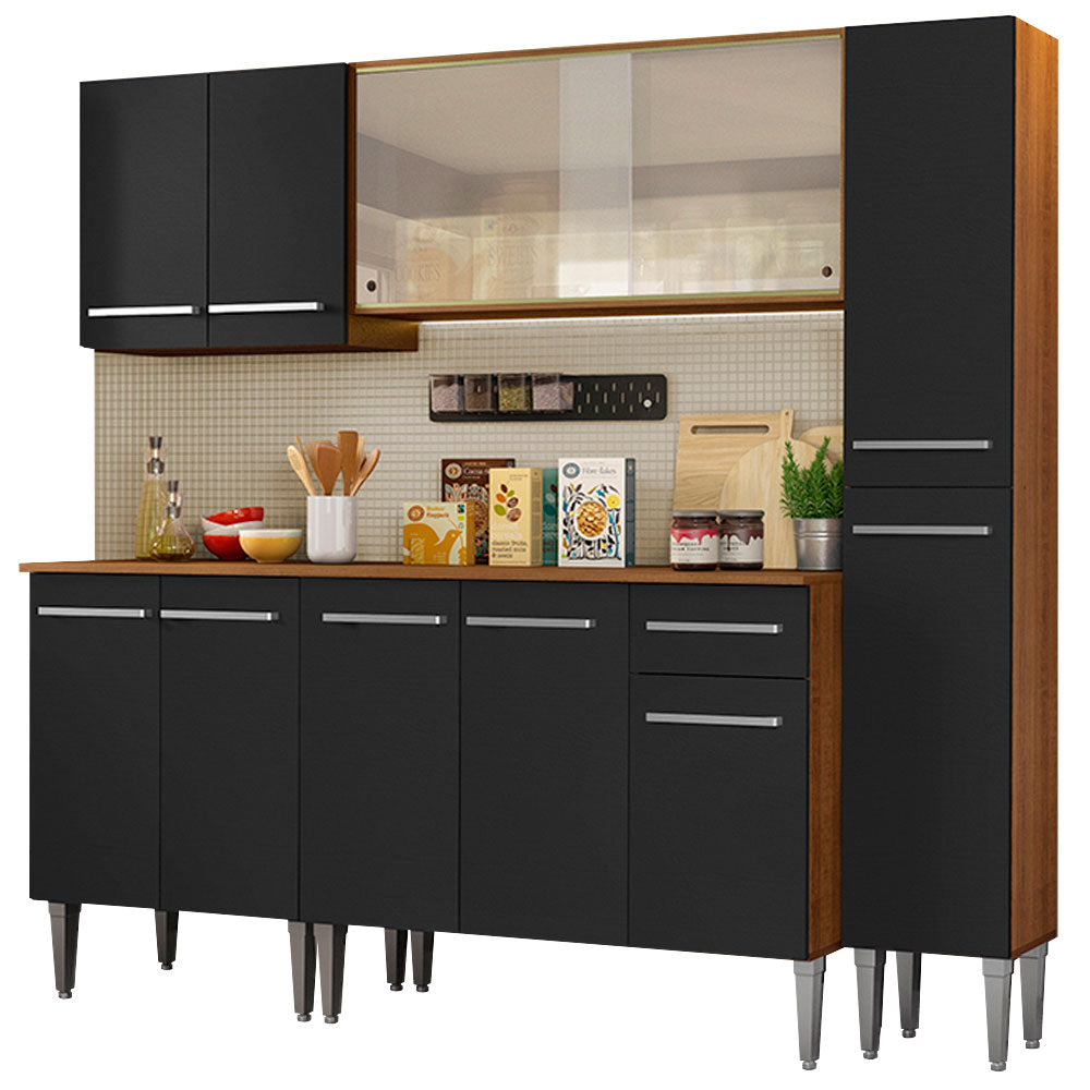 Combo de Cocina 201cm Marrón/Negro Emilly Fast Madesa 02