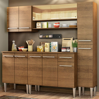 Combo completo de Cocina 201 cm 11 Puertas 1 Cajón Marrón Emilly Madesa