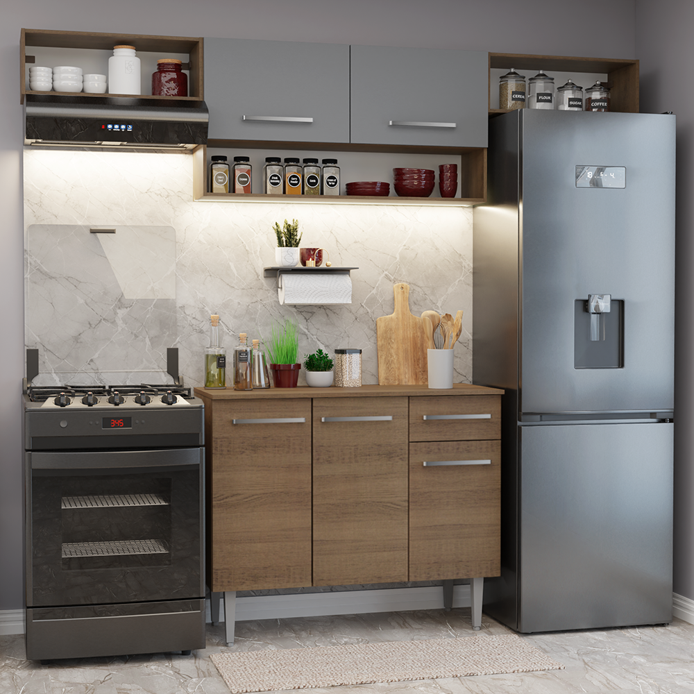 Combo completo de Cocina 225cm Marrón/Gris Emilly 01